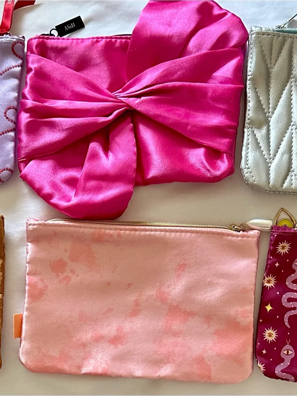 Ipsy Cosmetic Bag Set - Pink, Hot Pink, White, Gold, Peach, Burgundy